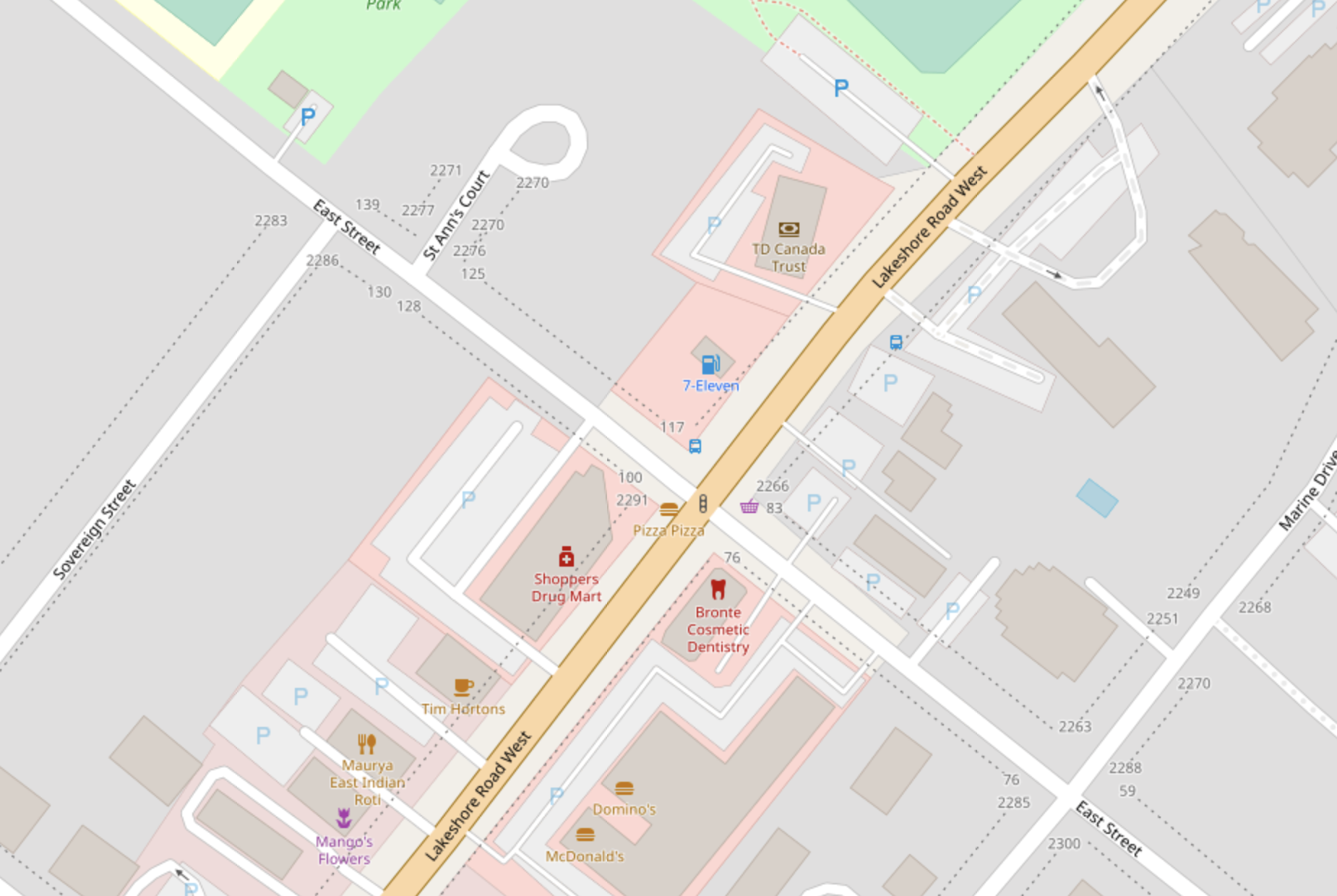 Lakeshore Rd W, and East St | Openstreetmap